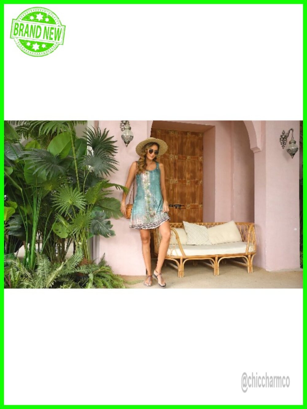 Women's Sleeveless V-Neck Swing Tank Dress with Pockets - Beach Cover Up - Picture 7 of 7